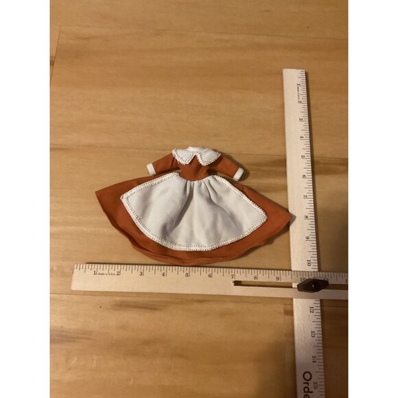 Vintage Orange Doll Dress White Apron Lace Trim Cotton Blend - Picture 4 of 4